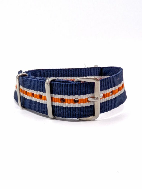 Bracelet NATO Marine bleu, blanc et orange BNMBBO